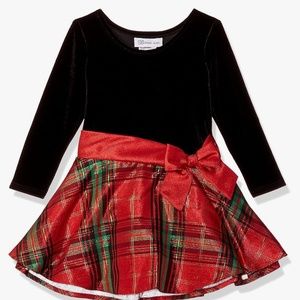 !! SALE !! Bonnie Jean Black Velvet Gold Stripe  Bow Waist Dress Girls Sz 14